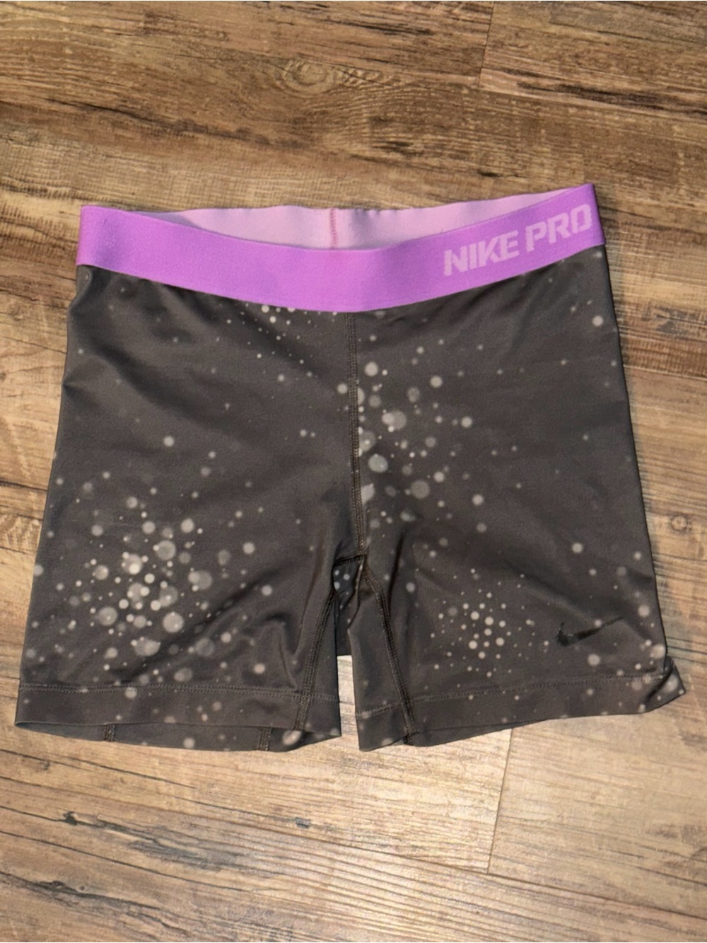 Nike Girls' Black Leggings Shorts with Purple Waistband